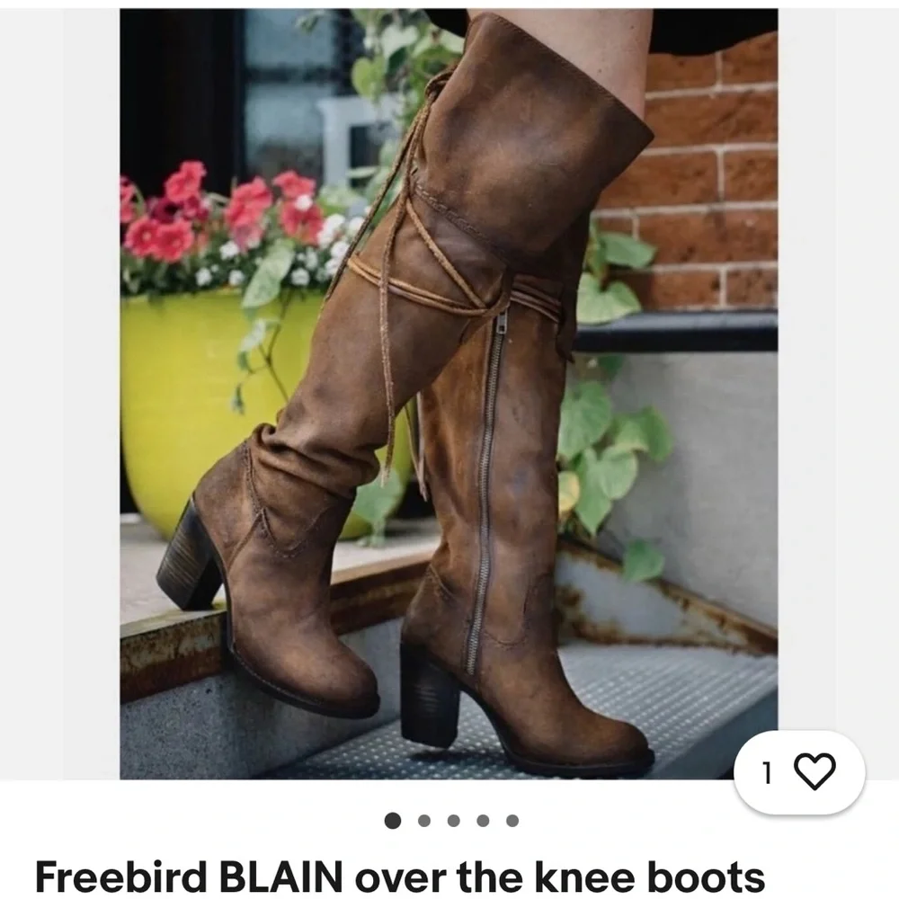 Free bird BLAIN over-the-knee‎ suede boots brown distressed 7.5